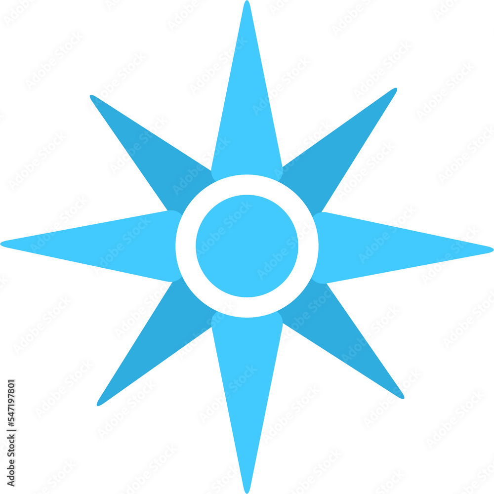 Wind rose semi flat color raster object. Full sized item on white. Cartographic element. Blue eight pointed star simple cartoon style illustration for web graphic design and animation Wind rose semi flat color raster object. Full sized item on white. Cartographic element. Blue eight pointed star simple cartoon style illustration for web graphic design and animation