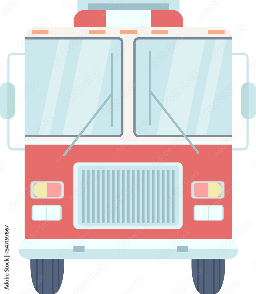 Fire Engine Cartoon Front View Fire engine semi flat color raster object. Full sized item on white ...
