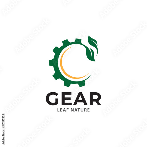 Gear leaf logo, vector logo template