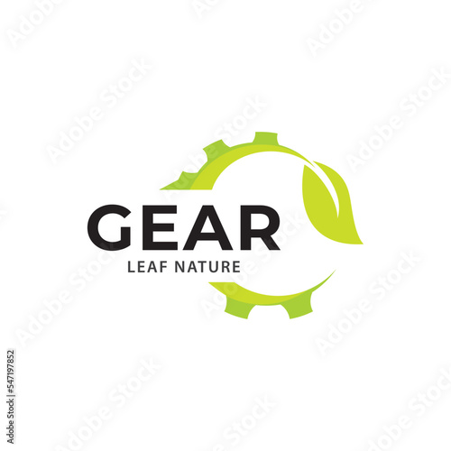 Gear leaf logo, vector logo template