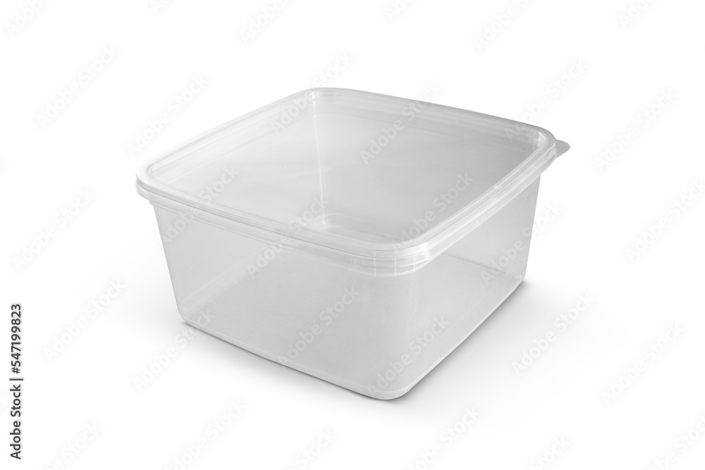 Transparent plastic food box isolated on white background Transparent plastic food box isolated on white background