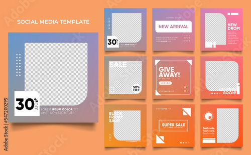 social media template banner fashion sale promotion in gradient colorful color. fully editable instagram and facebook square post frame puzzle organic sale poster.
