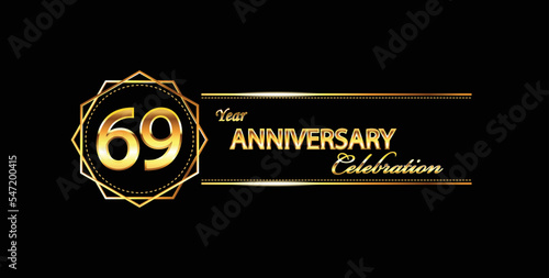 69 anniversary celebration. 69th anniversary celebration. 69 year anniversary celebration with gold shine and black background.