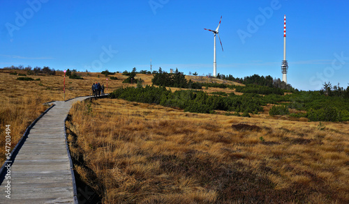 Gipfelhochmoor auf der Hornisgrinde mit Türme und Windrad , Schwarzwald; Baden Württemberg; Deutschland photo