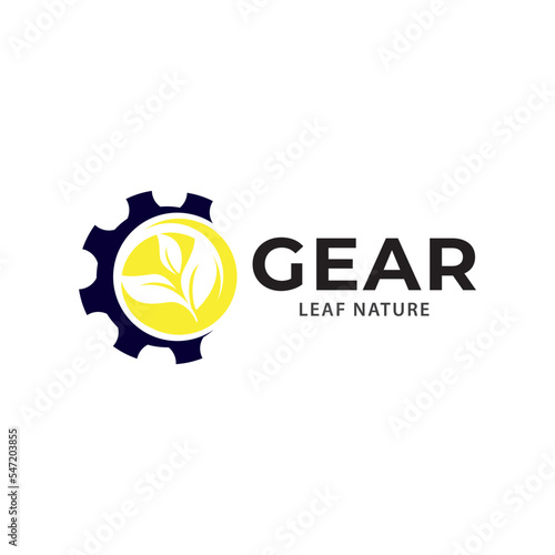 Gear leaf logo, vector logo template.