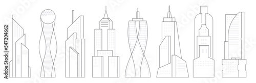 Futuristic architecture - modern thin line design style vector illustration set