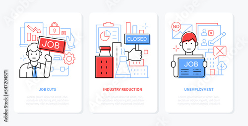 Job cuts and industry reduction - line design style banners set