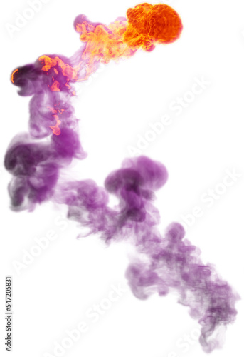 Fireball with smoke. Realistic fire. Nuclear explosion. Fiery flame, 3d render. Transparent background, PNG file 