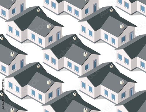 Isometrics village seamless pattern. Suburban structure landscape