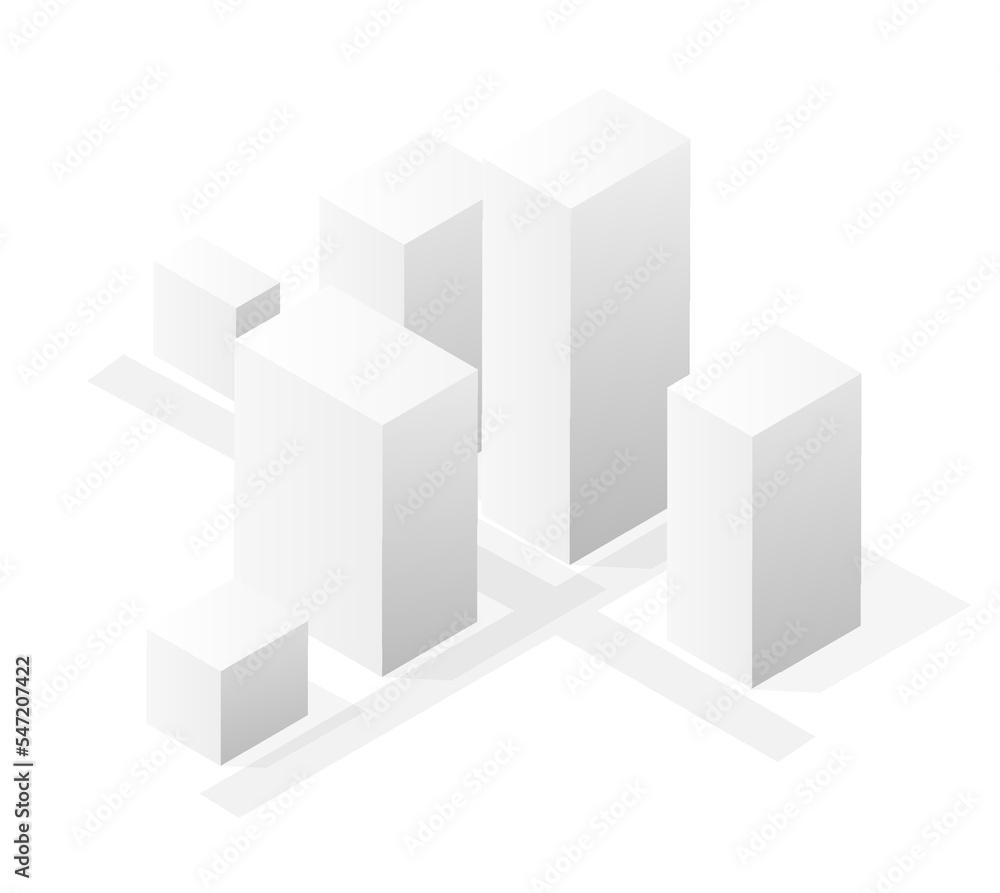 A vector isometric illustration of a white city on white design street buildings A vector isometric illustration of a white city on white design street buildings