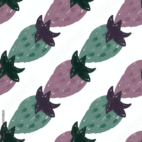 Freehand strawberries seamless pattern . Doodle strawberry endless wallpaper.