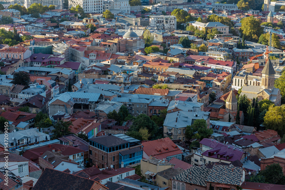 top view of the roofs of houses in the center of Tbilisi