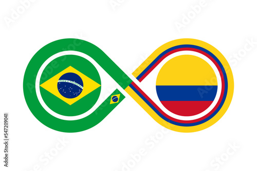 unity concept. brazil and colombia flags. vector illustration isolated on white background