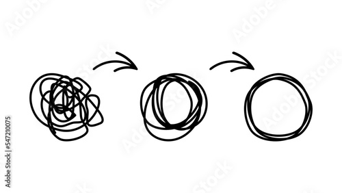 Unraveling psychological problems concept. Gradual elimination of tangle of lines of depression and neurosis from mind for psychoanalysis and vector psychotherapy