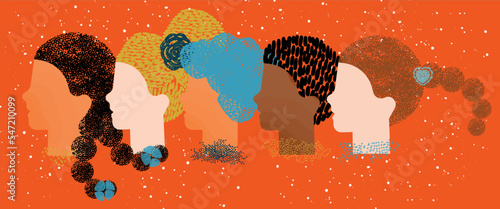 diversity people - children's faces - boys and girls side-by-side - racial diversity - whites, blacks and mestizos - orange background