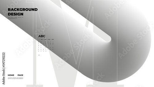 Abstract web page, homepage, landing page concept. Strict and discreet background. Type and 3D shapes.	