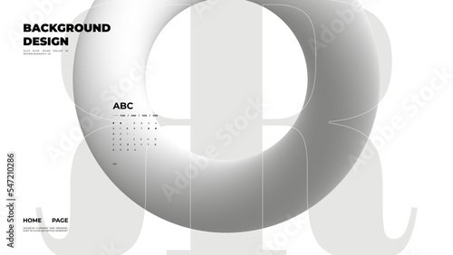 Abstract web page, homepage, landing page concept. Strict and discreet background. Type and 3D shapes.	