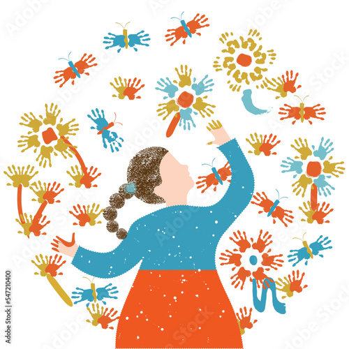 diversity people - white girl playing painting a circle with her palms