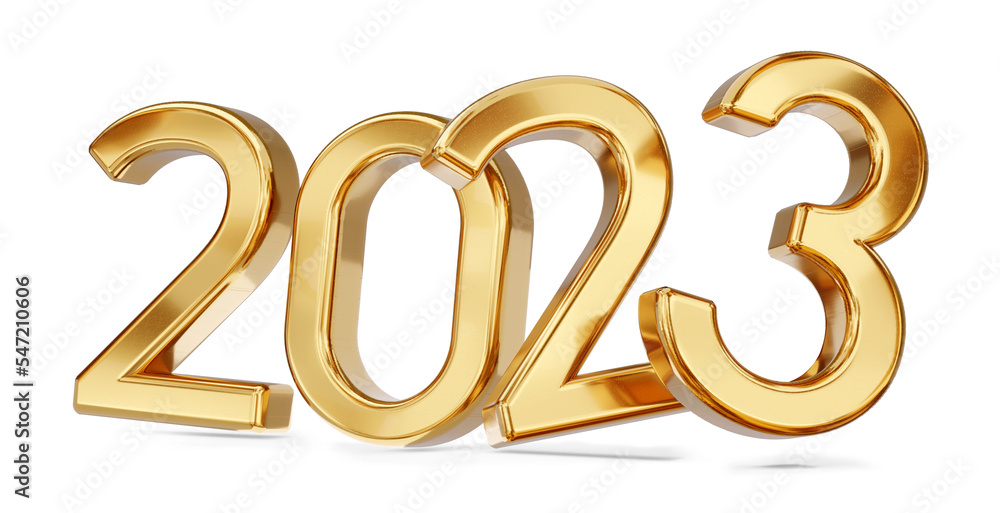 glossy golden metallic 2023 symbol, 3d-illustration glossy golden metallic 2023 symbol, 3d-illustration