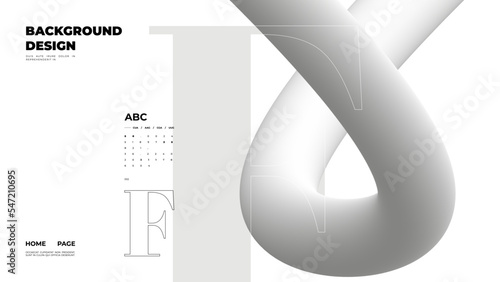 Abstract web page, homepage, landing page concept. Strict and discreet background. Type and 3D shapes.	