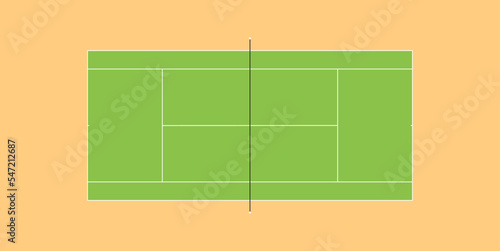 Empty scheme of tennis court with observance of standard proportions, with markings, vector isolated.