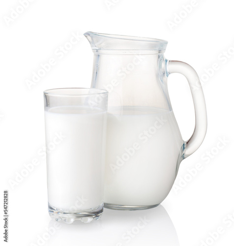 Isolated on white milk jug and glass. photo