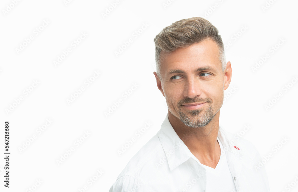 studio shot of unshaven guy face, copy space. mature unshaven guy portrait isolated on white studio shot of unshaven guy face, copy space. mature unshaven guy portrait isolated on white