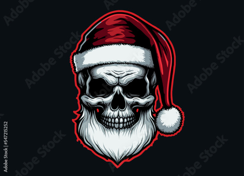 Skull Santa Claus vintage style. Vector illustration. New Year or Christmas party poster.