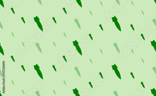Seamless pattern of large and small green falling rocket symbols. The elements are arranged in a wavy. Vector illustration on light green background