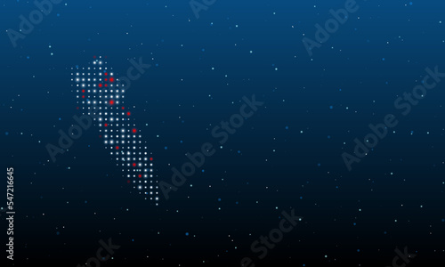 On the left is the falling rocket symbol filled with white dots. Background pattern from dots and circles of different shades. Vector illustration on blue background with stars