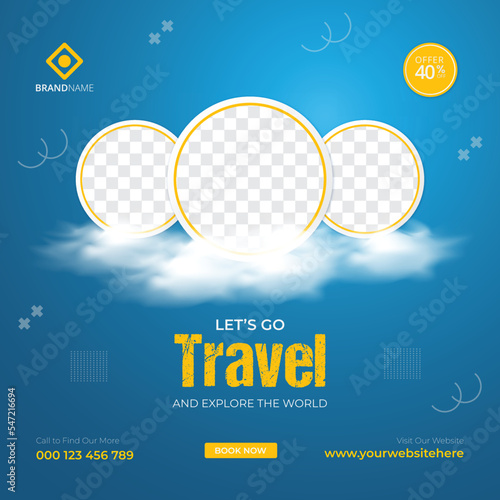 Travel and tourism tour instagram post banner or social media post template