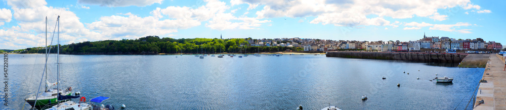 panoramic view of the famous fishing port of Rosmeur, near the beautiful town of Douarnenez in the Finistere department of Brittany