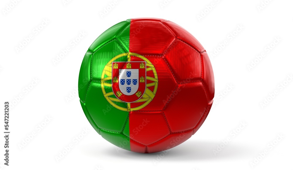 Soccer ball with national flag of Portugal - 3D illustration