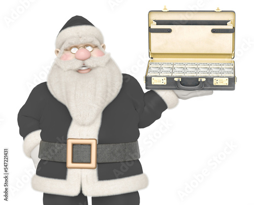 santa claus is smiling and holding a money brifcase photo