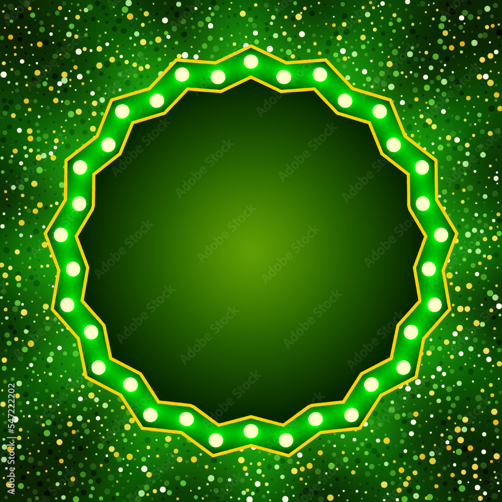 Abstract vector illustration background with shining green confetti and round sparkle banner