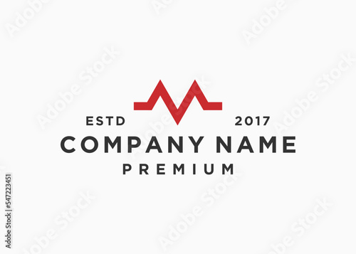 letter m with pulse logo design vector illustration template
