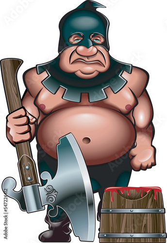 Cartoon style executioner holding executor axe