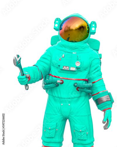 astronaut is holding a wrench