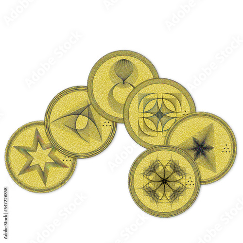 Fotografia A lineup of fanciful golden cryptocurrency - 6 coins