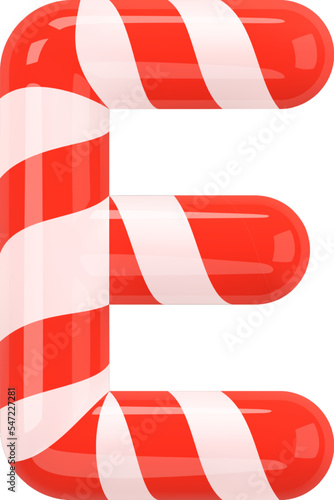 Letter E. 3d Symbol in white color intertwined with a red ribbon. Letter like Candy Cane in cartoon style. Glossy object isolated on transparent background. 3d icon sign vector illustration