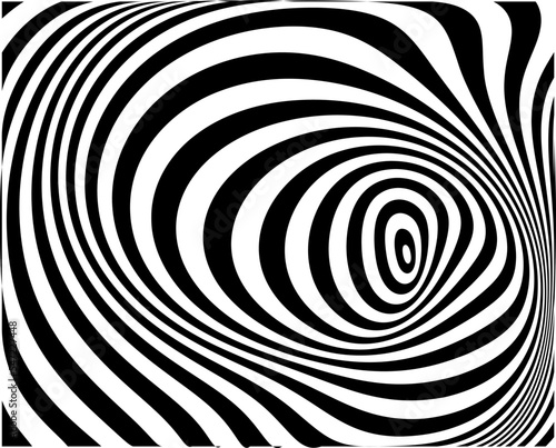  Abstract rotated black and white lines. Geometric art. Design element. Digital image with a psychedelic stripes.Design element for prints, web, template