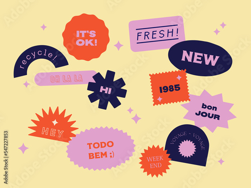 Collection of various patches, labels, tags, stickers, stamps for shopping. Black Friday, discounts, new collection. Vector set, trendy promo labels, christmas, marketing, autocollants, vignettes 