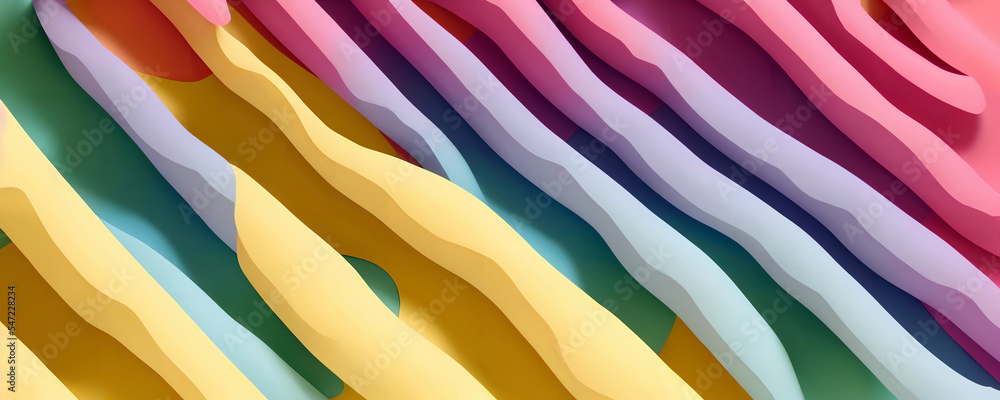 Paper cut background in pastel colors. Abstract papercut decoration textured cardboard wavy layers