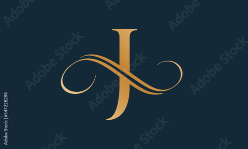 Luxury letter j logo template in gold color. Modern trendy initial luxury j letter logo design. Royal premium letter j logo design vector template.