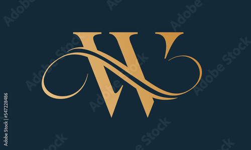 Luxury letter w logo template in gold color. Modern trendy initial luxury w letter logo design. Royal premium letter w logo design vector template.
