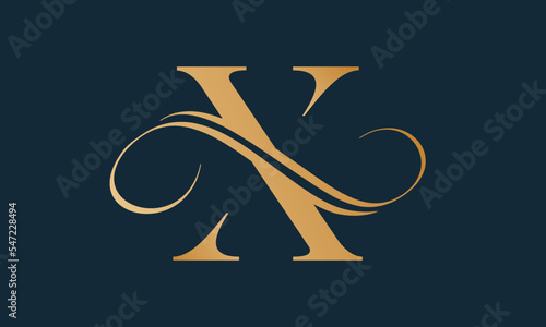 Luxury letter x logo template in gold color. Modern trendy initial luxury x letter logo design. Royal premium letter x logo design vector template.
