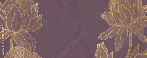Lotus flower outline hnd drawn style. Asian national symbol plant. Vintage sketch design.