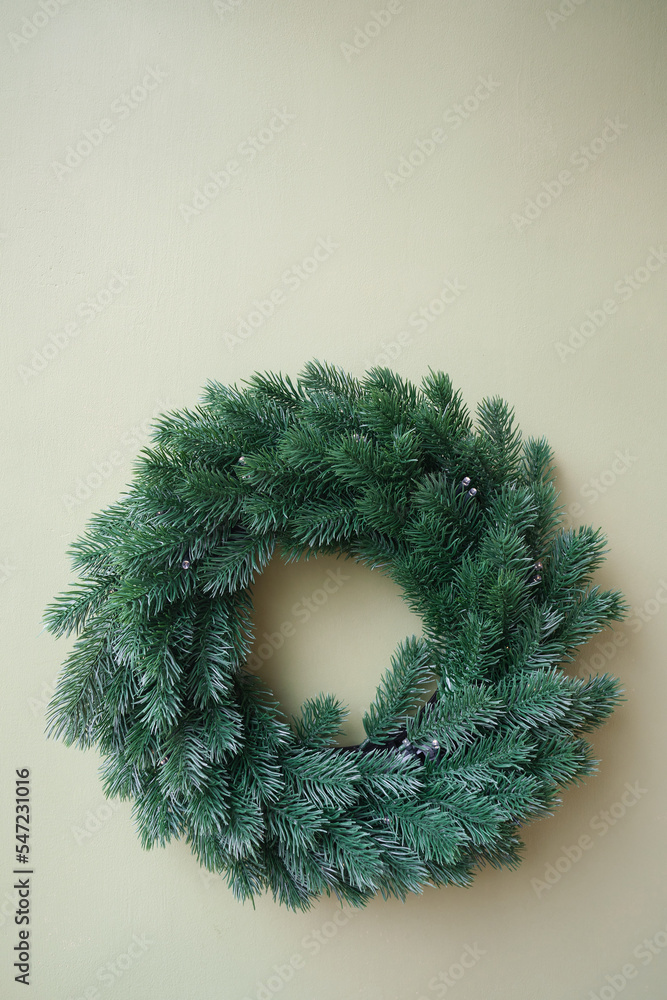 Christmas wreath close up. The atmosphere of winter holidays. New Year's decorations
Christmas wreath close up. The atmosphere of winter holidays. New Year's decorations