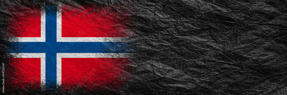 Flag of Norway. Flag is painted on black crumpled paper. Paper background. Copy space. Textured background Flag of Norway. Flag is painted on black crumpled paper. Paper background. Copy space. Textured background