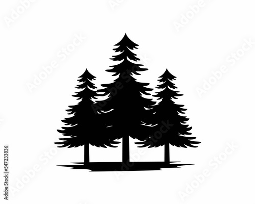 Vector silhouette of three pine trees. Can be used as poster, badge, emblem, banner, icon, sign, decor...